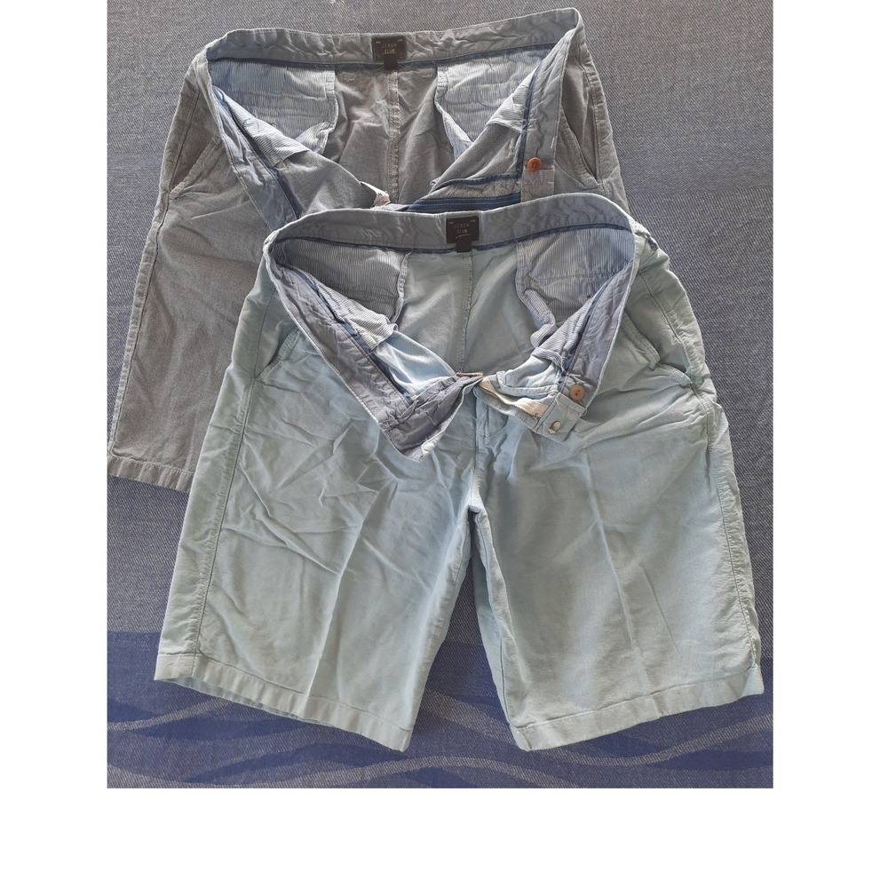 J.Crew Club Mens Shorts 34 Lot of 2 Light Blue Micro Check Cotton A0865 40862